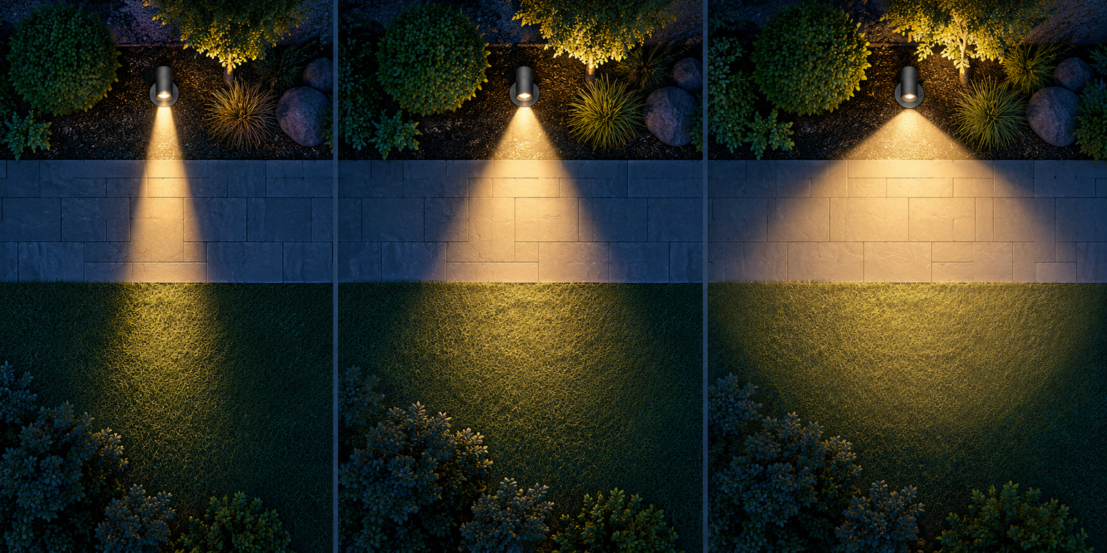 Comparison of narrow medium and wide outdoor LED beam distributions